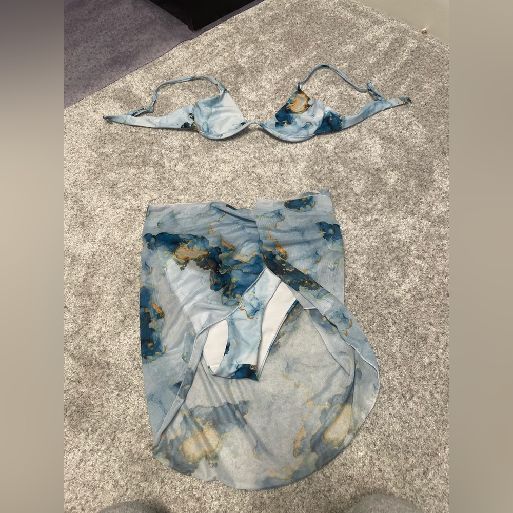 Shein Blue bikini set with sarong size medium